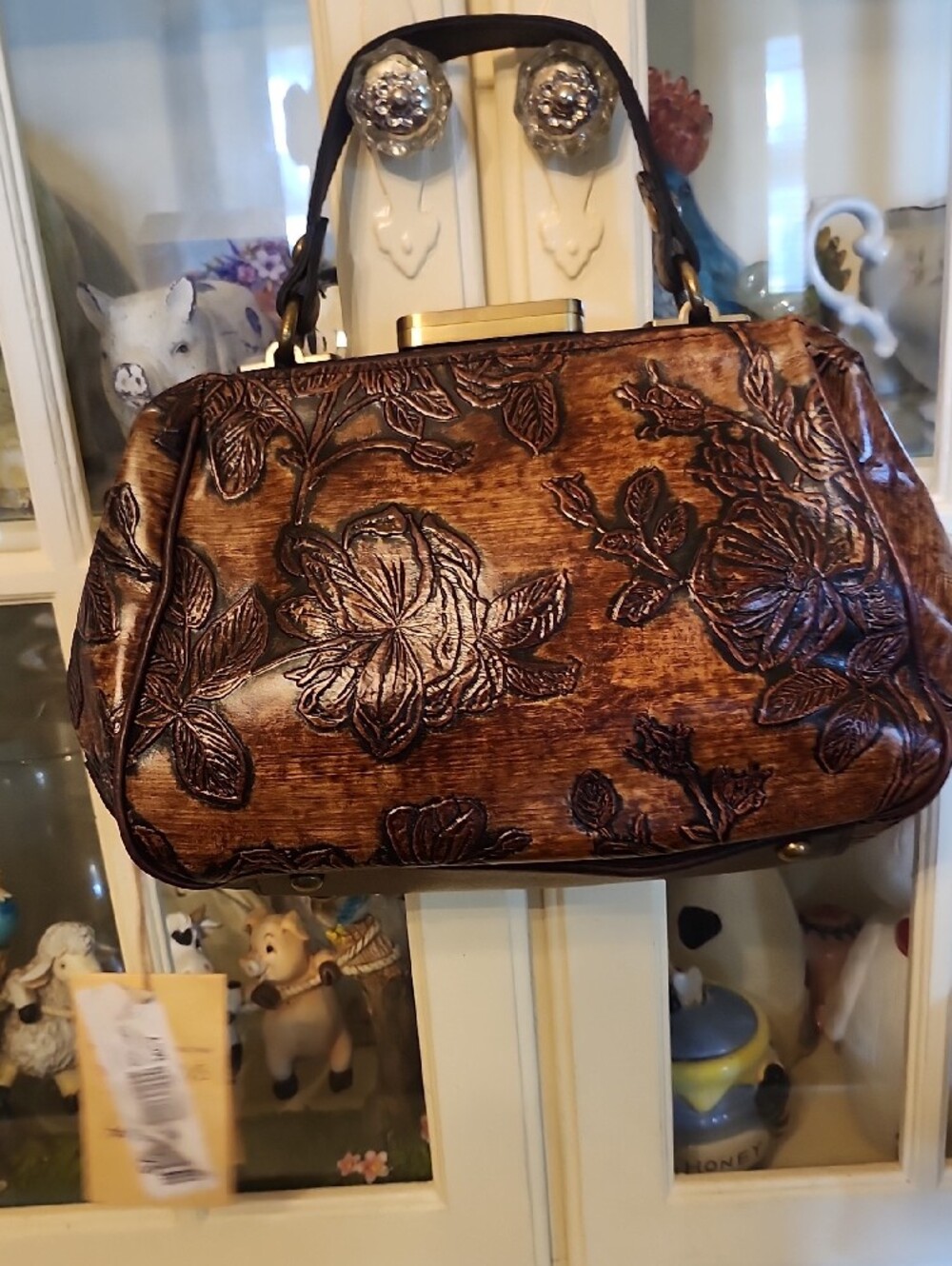 Patricia Nash Brown Embossed Floral Leather Satchel - Picture 6 of 12